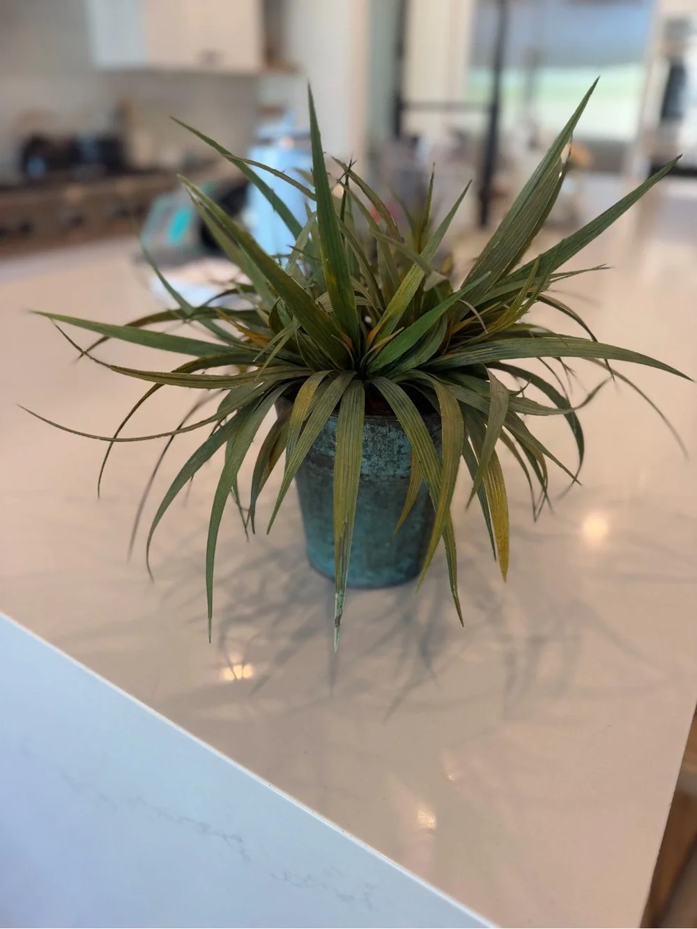 Michaels Faux Green Grass Arrangement in Patina Green Planter